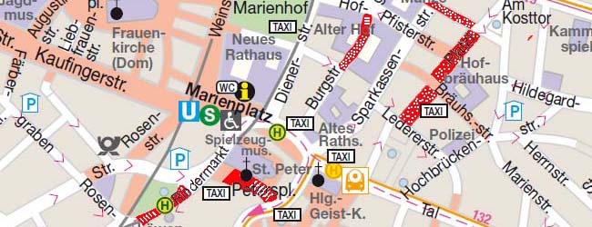 Stadtplan mit Markierungen für Rollstuhlfahrer